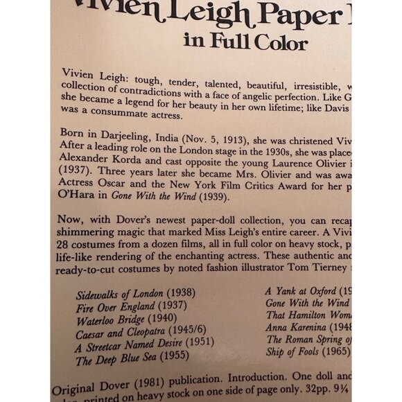 Vivien Leigh Paper Dolls Book By Tom Tierney - Picture 4 of 7